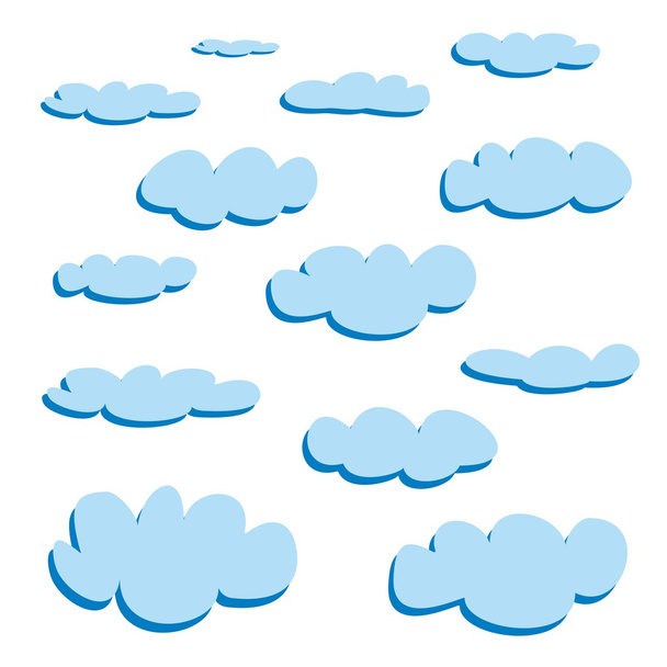 Nubes azules aisladas sobre fondo blanco - conjunto de vectores. Concepto de computación en nube colección de dibujos animados para el diseño y uso en redes sociales o ilustración
 - Vector, Imagen
