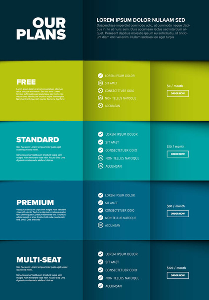 Products versions feature and price list table  - Vector, Image