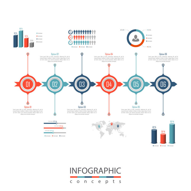 Vektor-Infografik-Vorlage für Diagramm, Webdesign, Präsentation, Workflow-Layout. Geschäftskonzept mit 6 Optionen, Teilen, Schritten oder Prozessen - Vektor, Bild