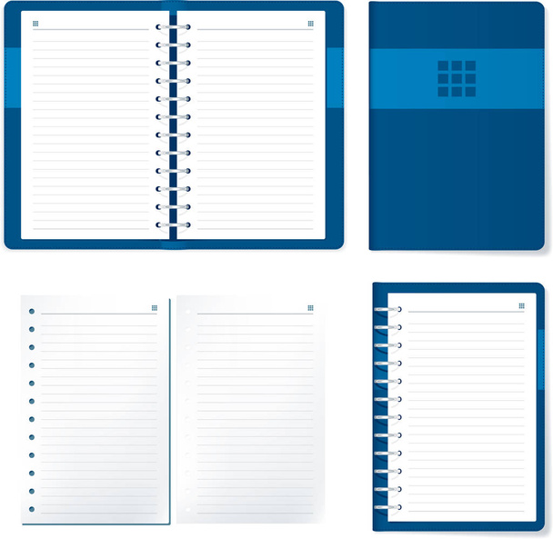 Agenda elements, open and closed, in blue tones. - Vector, Image