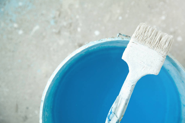 Paintbrush with blue paint. Renovation - Photo, Image