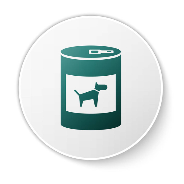 Зелена консервна їжа для значка собаки ізольована на білому тлі. Їжа для тварин. Корм для собак для домашніх тварин. Кнопка білого кола. Векторна ілюстрація
 - Вектор, зображення