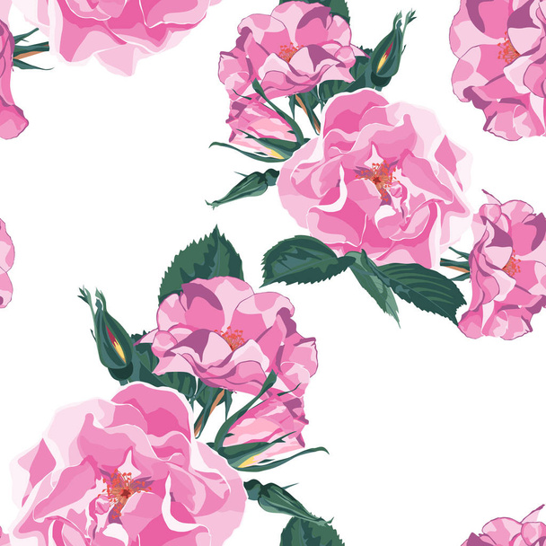 Tropic summer painting  vector pattern with roses  - Vector, Image