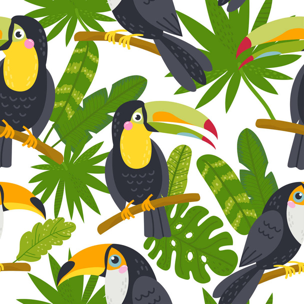Seamless pattern with cute toucans from the jungle - Vetor, Imagem