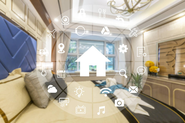 Circulaire futuristische interface van smart home automation assistent op een virtueel scherm - Foto, afbeelding