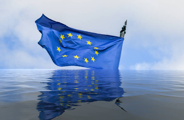 Vlajka Evropské unie v záplavě s odrazem-koncepčním uměním - Fotografie, Obrázek