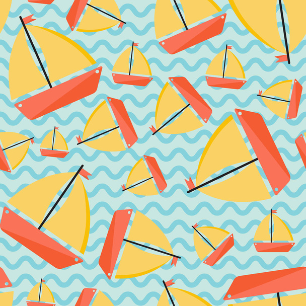 Vector Illustration. Seamless pattern with ship. Cartoon style.  - Vecteur, image