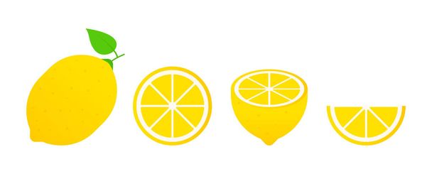 Set of fruits. Summer fruit collection. Fruits lemon. Vegetarian and ecology food. Vector illustration. - Vector, Image
