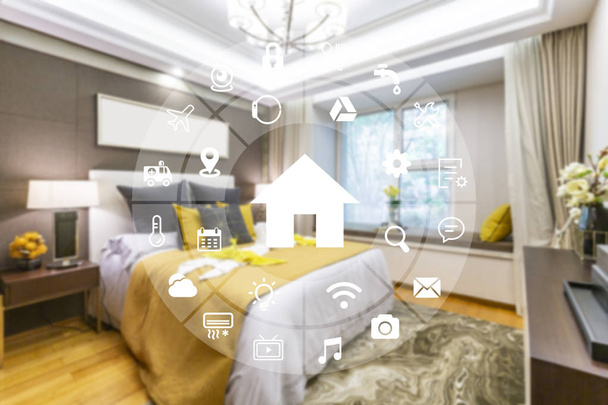 Circular futuristic interface of smart home automation assistant on a virtual screen - Φωτογραφία, εικόνα