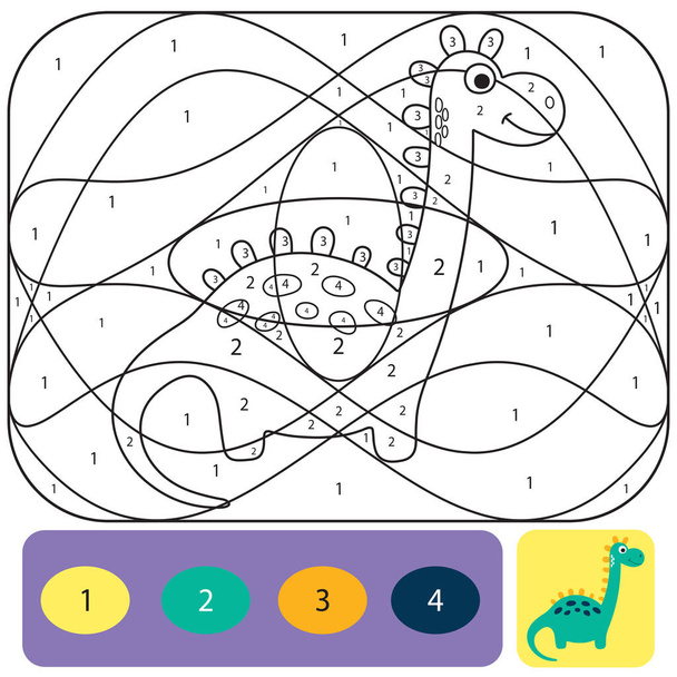 Cute dino coloring page for kids. Coloring puzzle with numbers o - Διάνυσμα, εικόνα