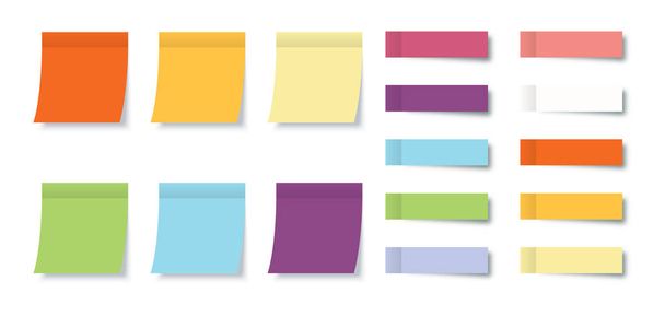 Collection Post Note Stickers with Sticky Notes isolated on white background. Color post note stickers - Vector, Image