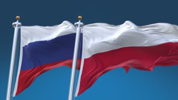 4K απρόσκοπτη Πολωνία και Ρωσία σημαίες με μπλε ουρανό φόντο, pol pl Rus ru. - Πλάνα, βίντεο