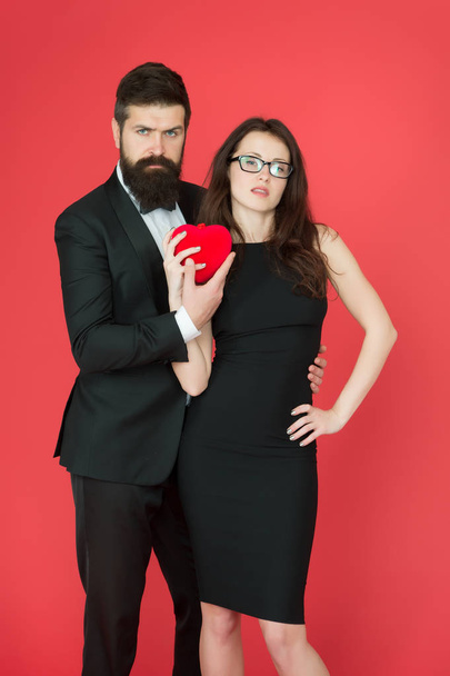 love date and romance. tuxedo man and elegant woman at formal party. sexy couple in love. valentines day heart. bearded businessman with lady. formal couple. business meeting. Real love. i love you - Фото, изображение