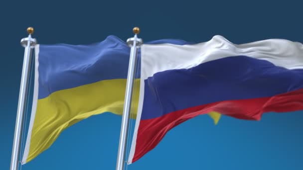 Banderas de Ucrania y Rusia sin costuras de 4k con fondo de cielo azul, UKR UA RUS RU
. - Metraje, vídeo