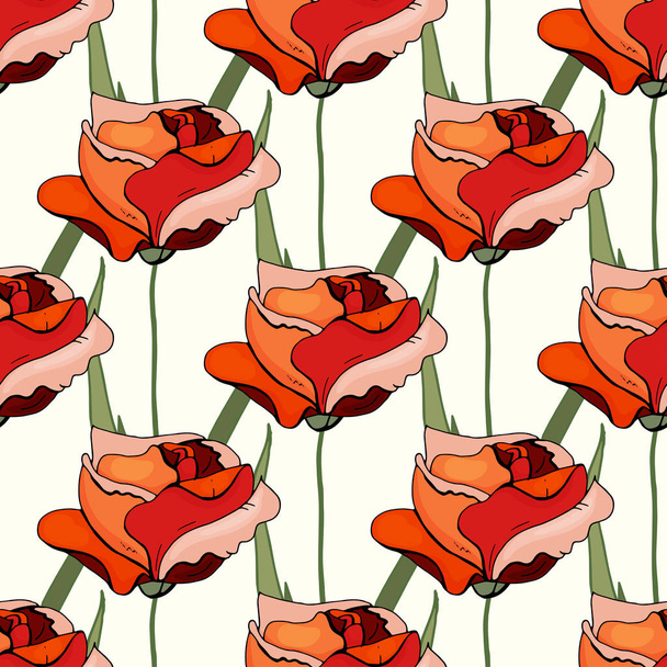 Ρεαλιστικά τριαντάφυλλα απομονωμένα χωρίς ραφές floral μοτίβο. Χειροποίητη  - Διάνυσμα, εικόνα