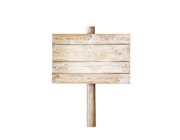 Wooden planks signboard on the pole isolated on white - Photo, Image