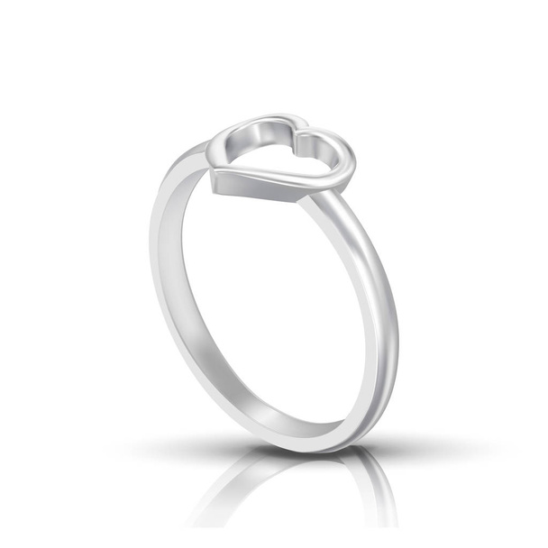 Silver Ring With Shape Of Heart On Top Vector - Vector, Image