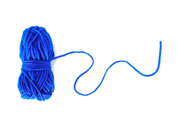 yarn color blue on white background. - Photo, Image