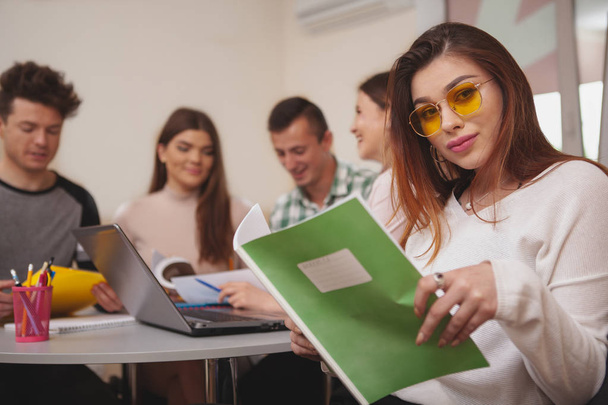 Group of young people studying together at college classroom - Photo, Image