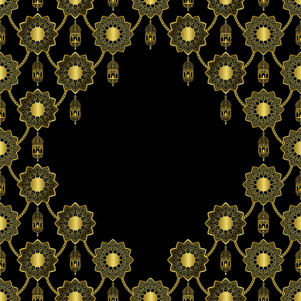 Arabic golden luxury seamless pattern on black background - Vektor, obrázek