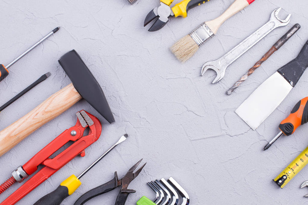 Flat lay different construction tools with copy space. - Foto, Imagem