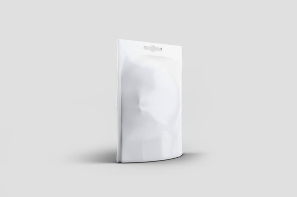 White Blank Doy Pack, Doypack Foil Food or Drink Bag Embalaje con tapa de pico aislado sobre fondo blanco. Plantilla Mock Up listo para su diseño. Renderizado 3D
. - Foto, Imagen