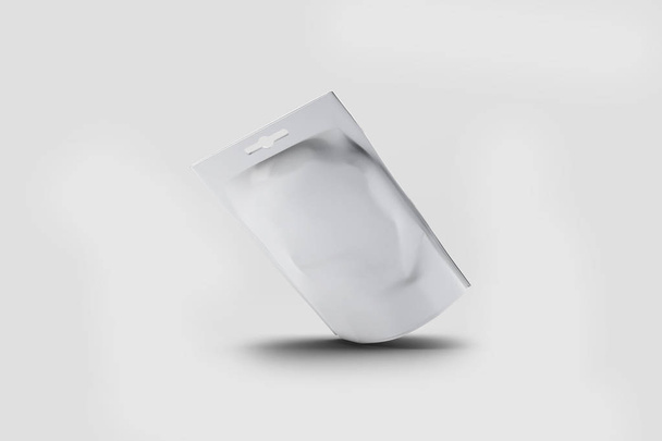 Λευκό κενό πακέτο Doy, Doy Pack Φύλλο Foil Food or Drink Packaging με στόμιο Lid απομονώνονται σε λευκό φόντο. Ετοίμασε το πρότυπο έτοιμο για το σχέδιό σου. 3d απόδοση. - Φωτογραφία, εικόνα