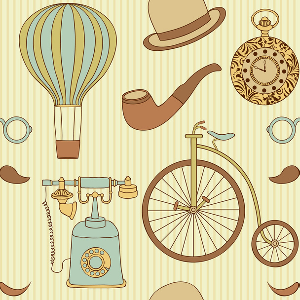 seamless pattern with different retro objects - Vector, afbeelding