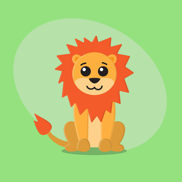 Lion cartoon flat cute animal zoo card for kids - Vektör, Görsel