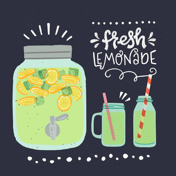Dispensador de bebidas de limonada y frascos de albañil
 - Vector, Imagen
