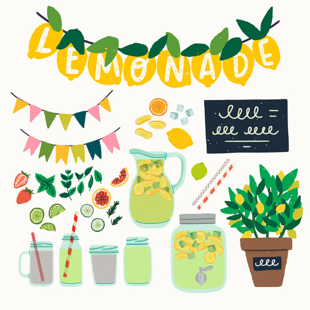 Set of lemonade party clip art - Διάνυσμα, εικόνα