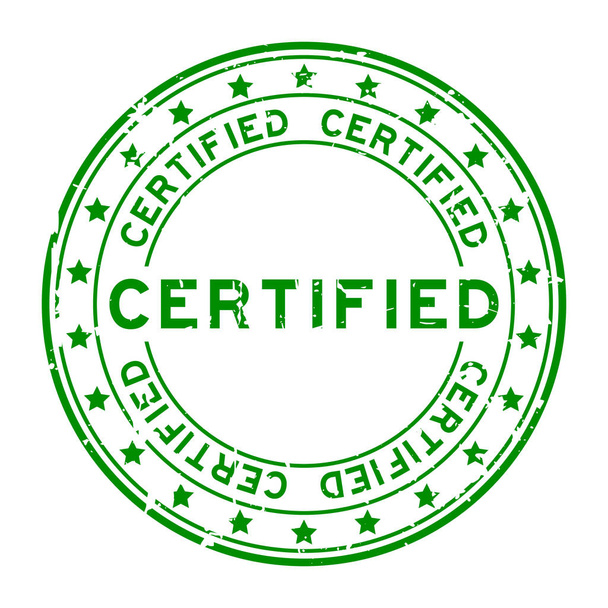 Зеленое сертифицированное слово круглая резиновая печать на белом фоне
 - Вектор,изображение