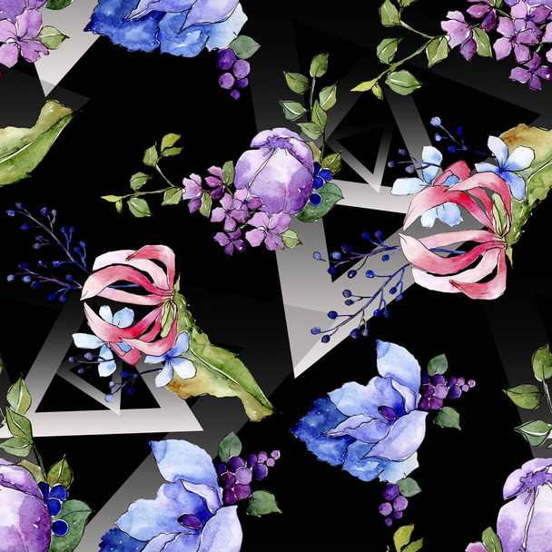 Tropic bouquet floral botanical flowers. Watercolor background illustration set. Seamless background pattern. - Foto, Bild