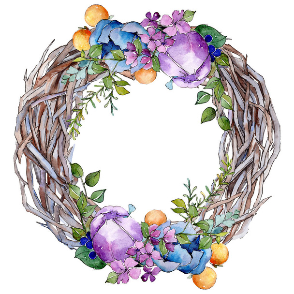 tropischen Strauß florale botanische Blumen. Aquarell Hintergrundillustration Set. Rahmen Rand Ornament Quadrat. - Foto, Bild