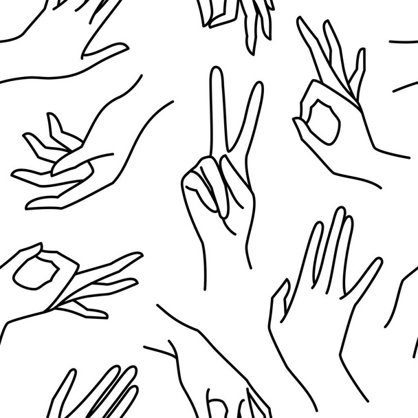 Womans linea di mano bianco e nero modello senza cuciture. Vettore sfondo infinito di mani femminili
 - Vettoriali, immagini