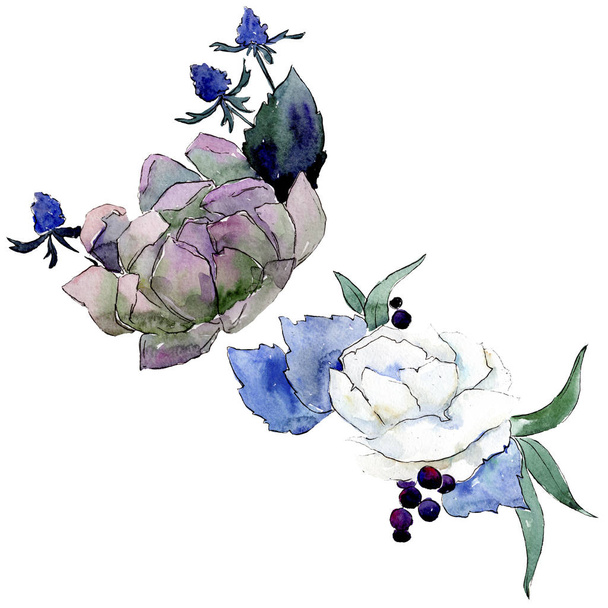 Csokor virágos botanikus virágok. Akvarell háttér illusztráció meg. Lehántott csokrok illusztrációs elem. - Fotó, kép
