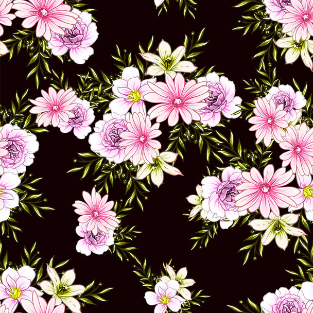 鮮やかな花パターン背景のベクトル イラスト - ベクター画像