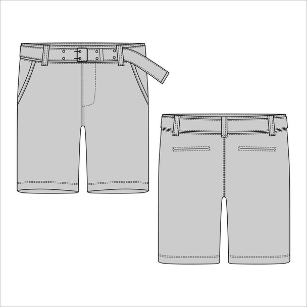 Τεχνική σκίτσο σορτς παντελόνι με ζώνη σχεδιασμού. - Διάνυσμα, εικόνα