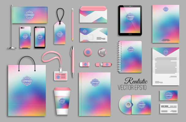 Corporate identity template set with abstract colorful holographic background - Vecteur, image