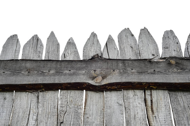 Ξύλινο φράχτη απομονωμένα σε λευκό. Παλιά πάνελ. Πρότυπο ή ομοίωμα. - Φωτογραφία, εικόνα