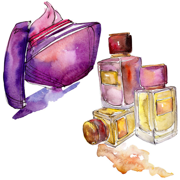Cosmeticks products sketch glamour illustration. Watercolor background illustration set. Isolated cosmrticks element. - Fotó, kép