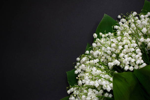 Lily of the valley flowers on a black background 7 - Photo, Image