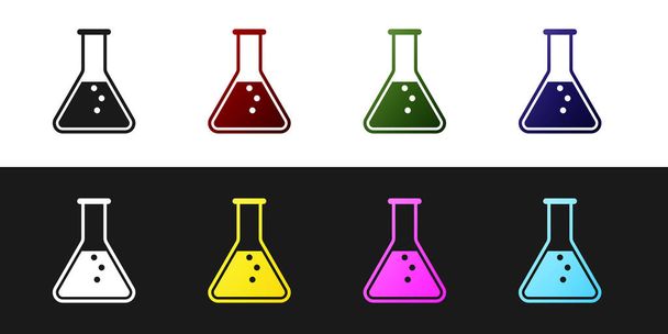 Ustawić probówki test laboratoryjny i kolby-chemiczne laboratorium ikona izolowane na czarno-białym tle. Ilustracja wektorowa - Wektor, obraz