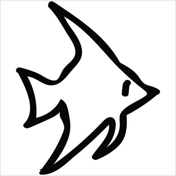 Cute angel fish monochrome lineart cartoon vector illustration motif set. Clipart de elementos isolados de vida marinha desenhados à mão para blog de fauna tropical, gráfico de oceano, botões de web subaquáticos
. - Vetor, Imagem