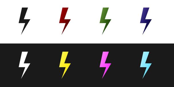 Set Lightning bolt icon isolated on black and white background. Flash icon. Charge flash icon. Thunder bolt. Lighting strike. Vector Illustration - Vector, Image