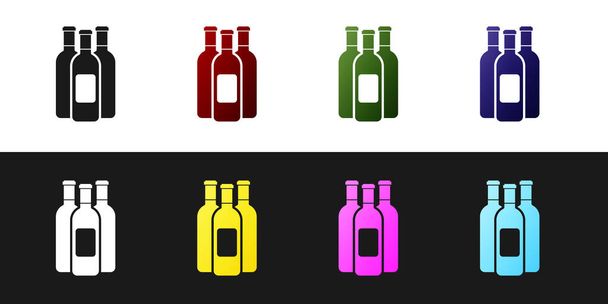 Встановіть пляшки значка вина ізольовані на чорно-білому тлі. Векторна ілюстрація
 - Вектор, зображення