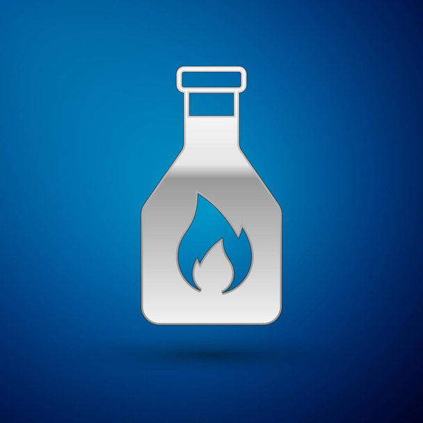 Zilveren ketchup fles pictogram geïsoleerd op blauwe achtergrond. Vector illustratie - Vector, afbeelding