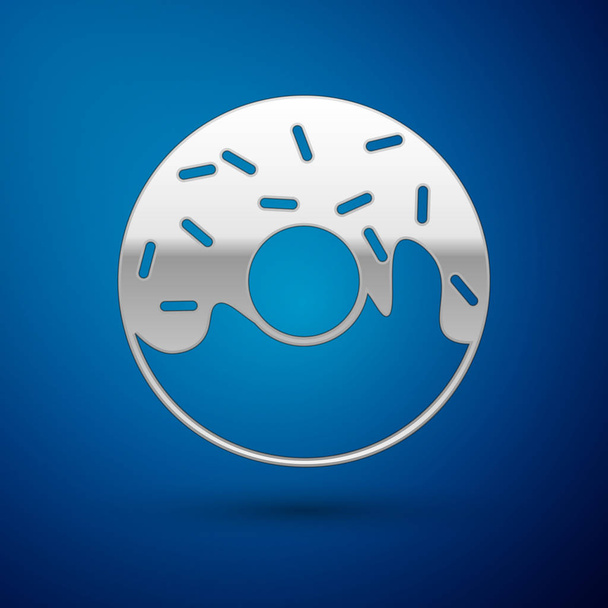 silberner Donut mit süßer Glasur auf blauem Hintergrund. Vektorillustration - Vektor, Bild