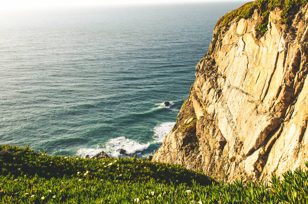 beautiful view to ocean and rocks at Cabo da Roca  - 写真・画像