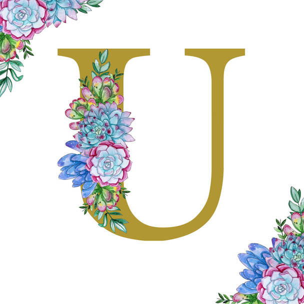 Floral watercolor alphabet art.  - Foto, imagen